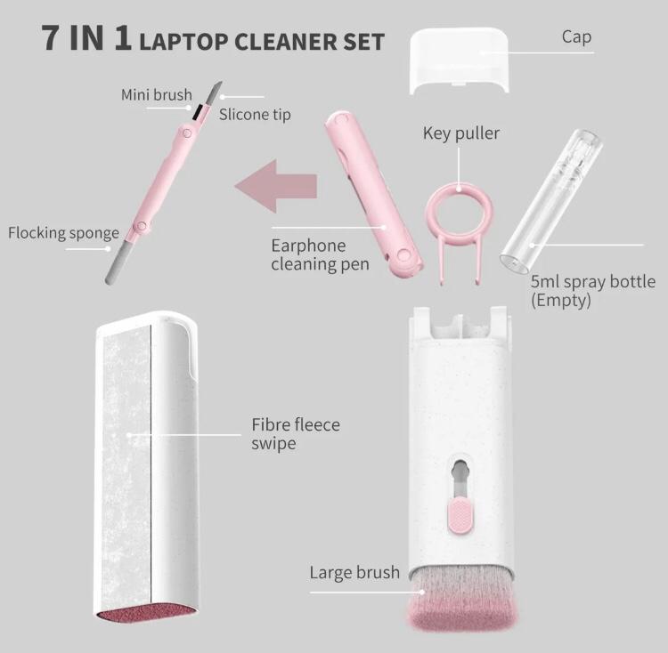 Computer Keyboard Cleaner 7-in-1 Brush Kit Earphone Cleaning Pen For Headset Keyboard Phone Screen Cleaning Tools Cleaner Keycap Puller Kit - Jake Cart