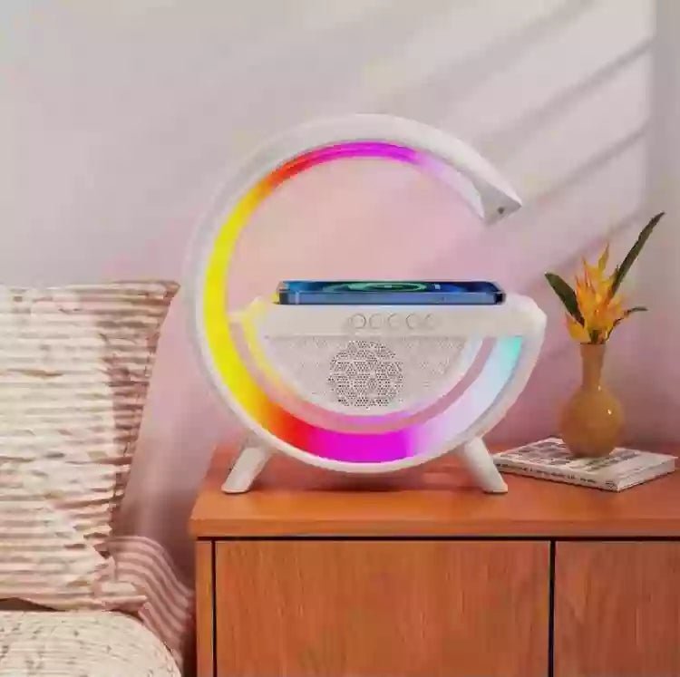 LED Smart RGB Ambient Night Light With Wireless Charger Bluetooth Speaker Music Sync Night Lamp - Jake Cart