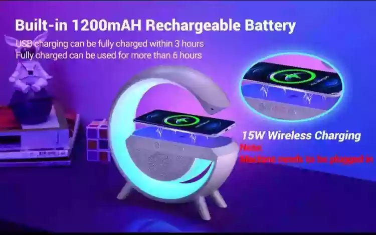 LED Smart RGB Ambient Night Light With Wireless Charger Bluetooth Speaker Music Sync Night Lamp - Jake Cart