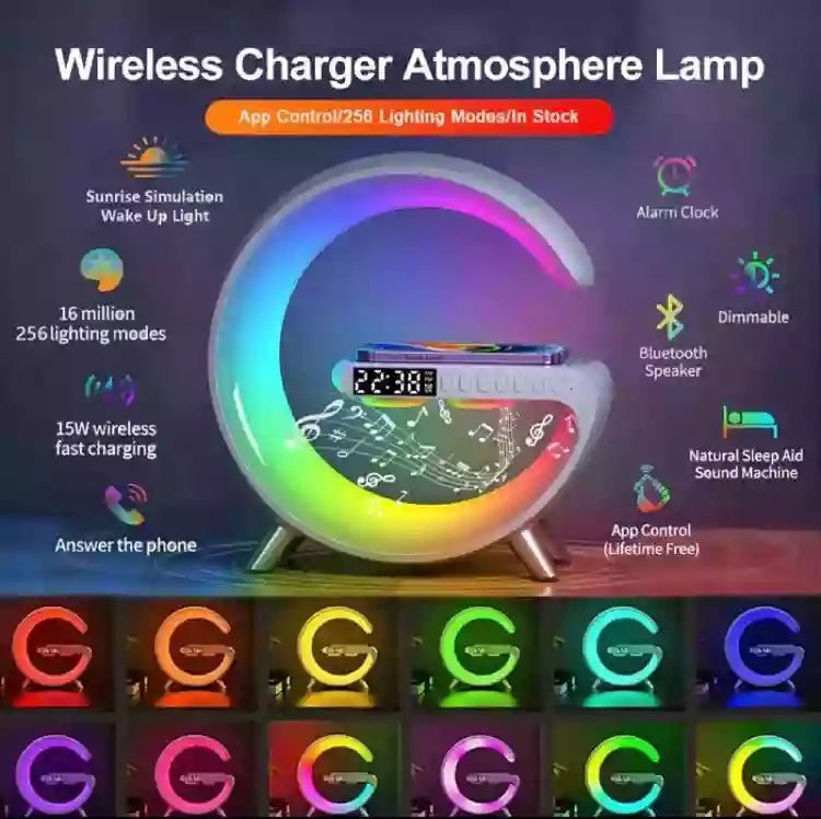 LED Smart RGB Ambient Night Light With Wireless Charger Bluetooth Speaker Music Sync Night Lamp - Jake Cart